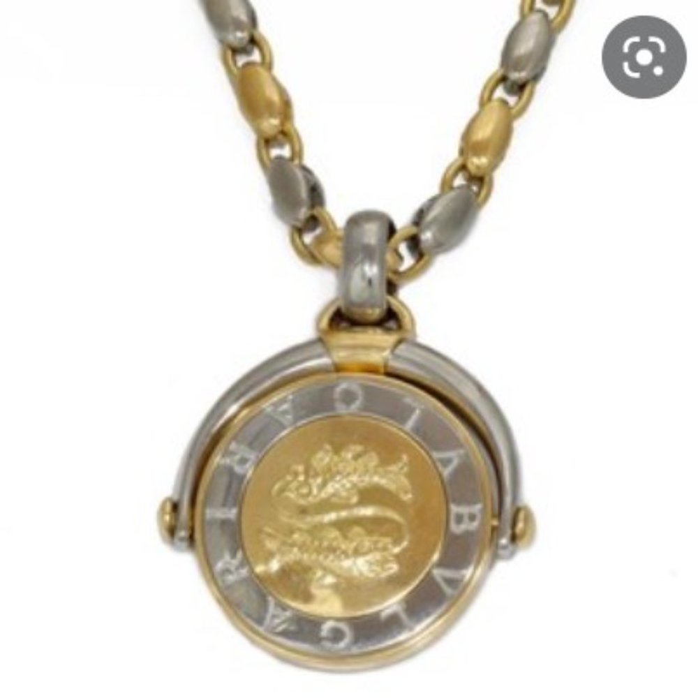 BVLGARI Necklace and Pisces Horoscope Pendant 18K gold and steel.